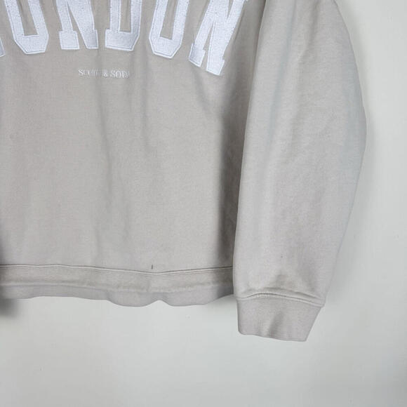 Scotch & Soda London Sweatshirt Size XL Beige Crewneck Embroidered Logo Cropped - Picture 3 of 8